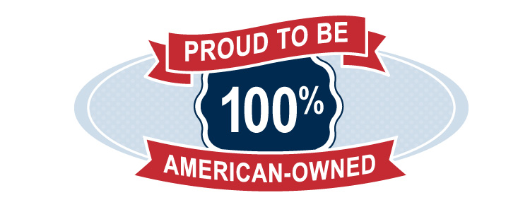 graphic of proud to be 100% american owned company badge